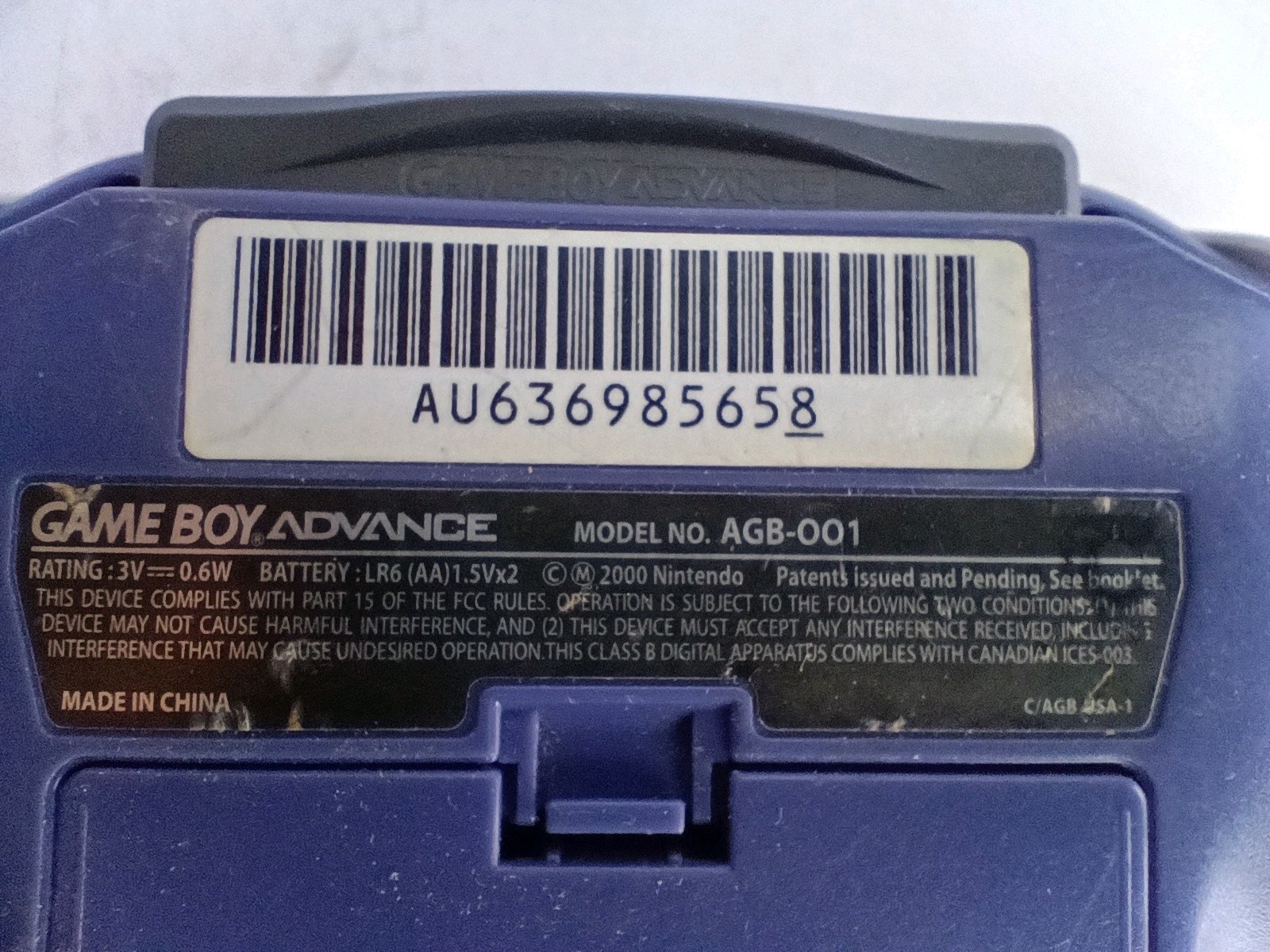Nintendo Game Boy Advance AGB-001 Glacier Purple Console Tested Works + Game