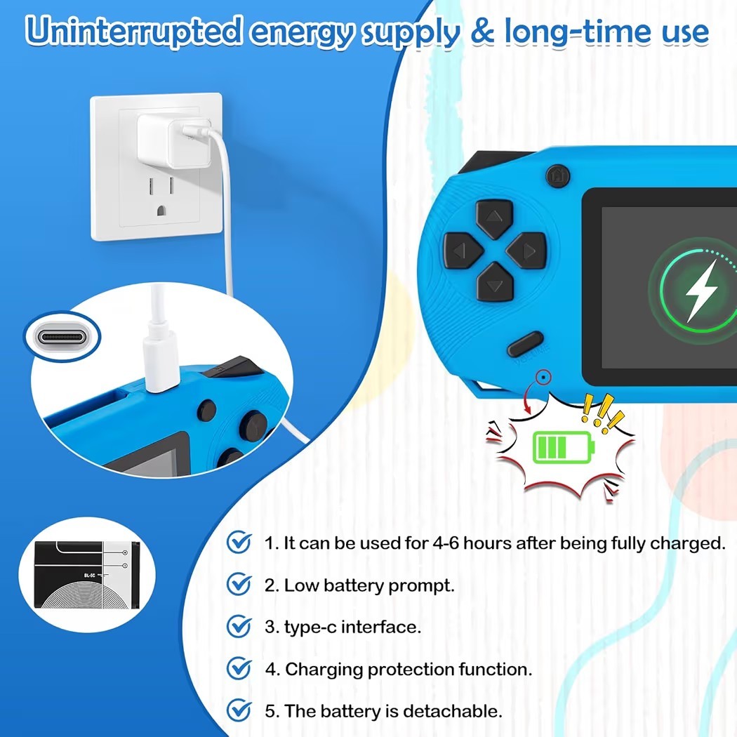 16 Bit Handheld Game for Kids, 3.0” Large Screen Retro Gaming Player, Preloaded