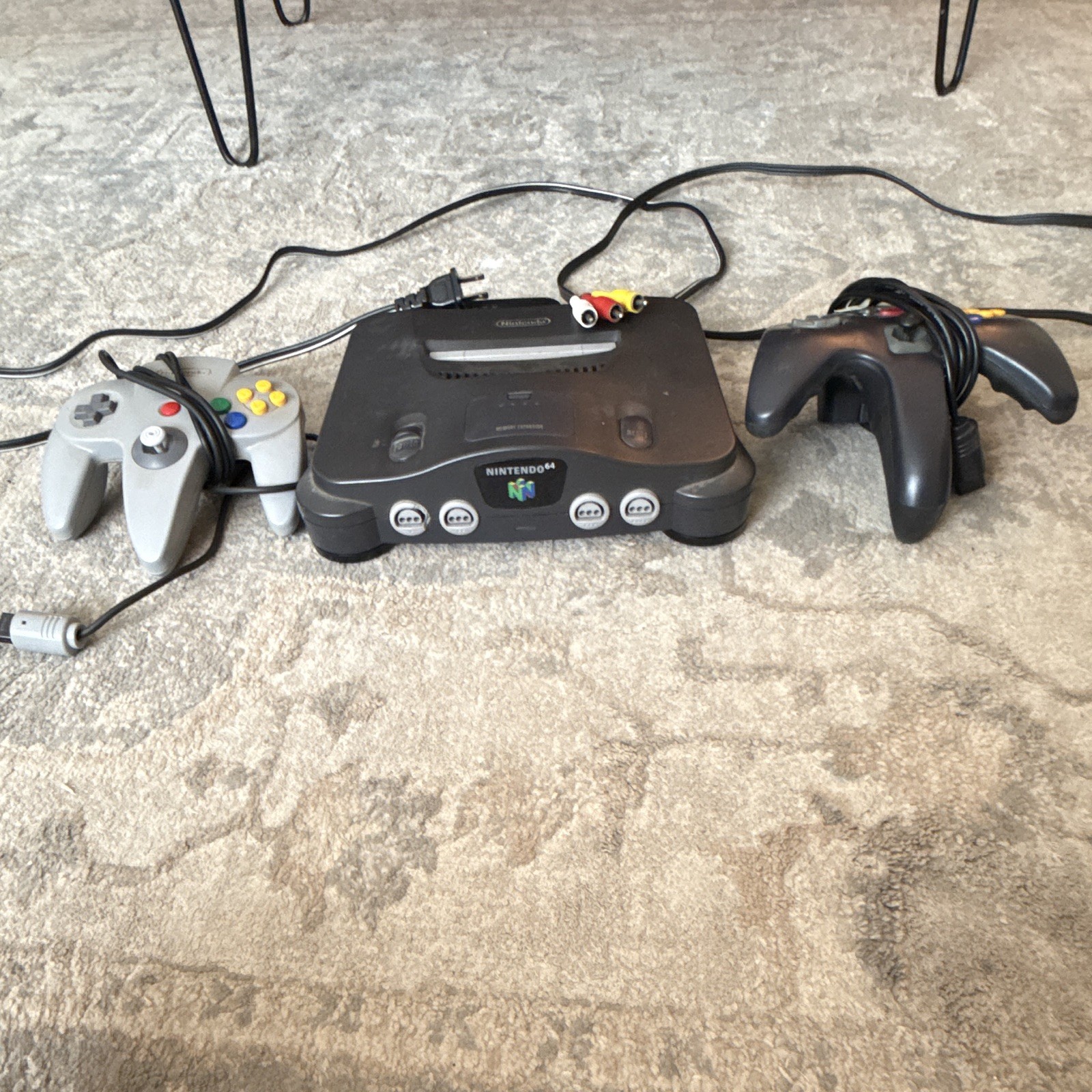 Nintendo 64 Black Console w/ 2 Controllers, AV Cable & Power Cord, working