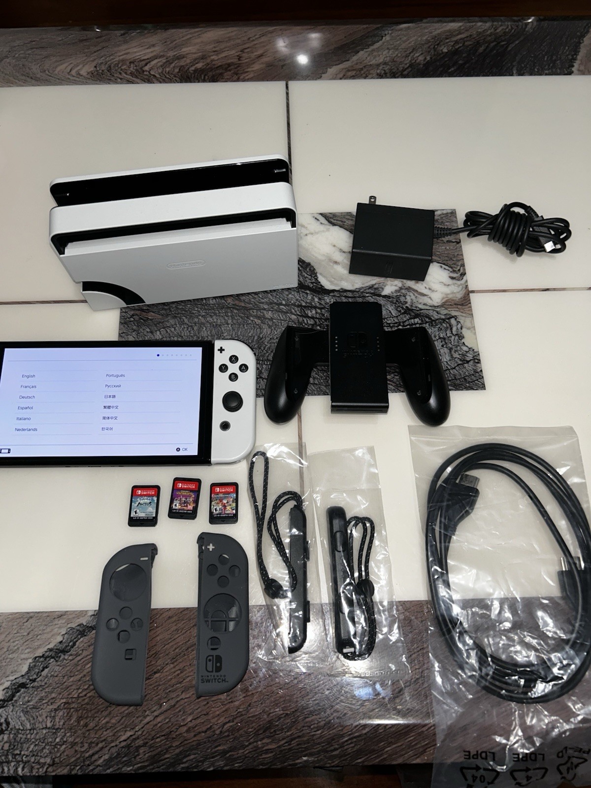 Nintendo Switch OLED 64GB 720p HD White Joy-Con Bundle w/ Dock Case Cables