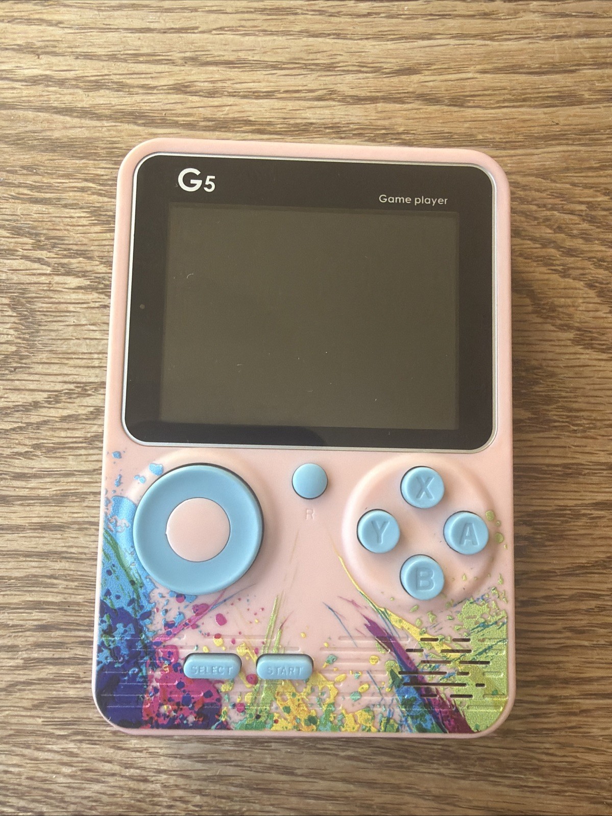 G5 Retro Handheld Game Console 500-in-1 Tested Working Pink Blue Paint Splatter