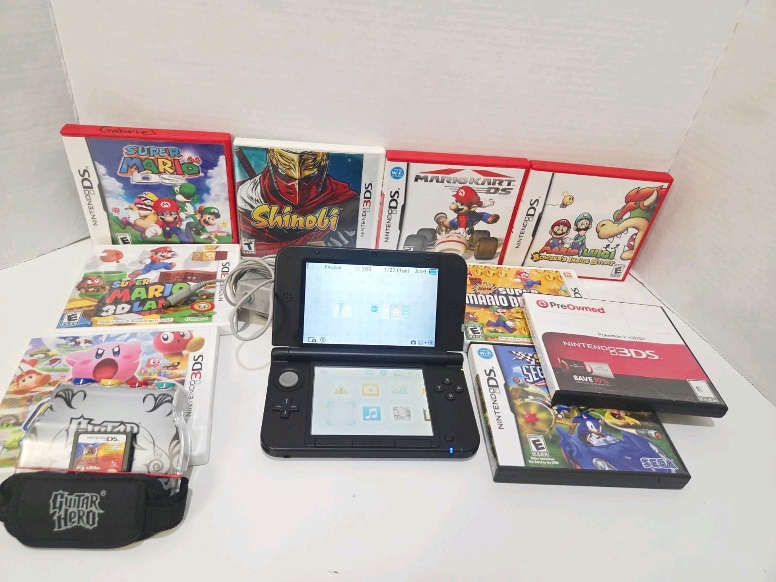 Nintendo 3DS XL Blue w/ Charger & 11 Games, Stylus & Guitar Hero Control Grip