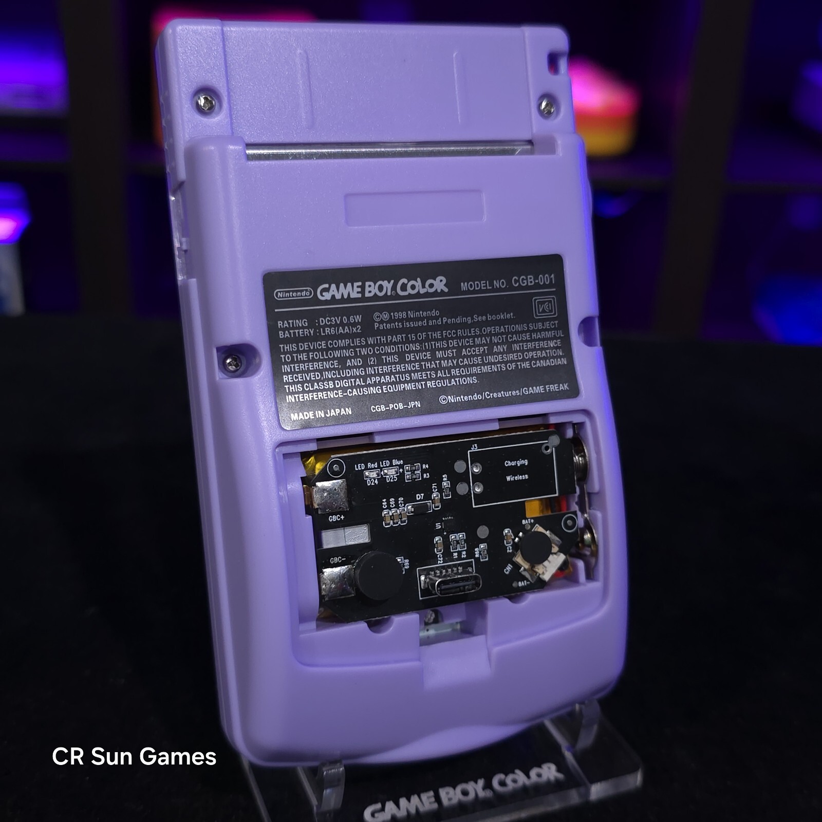 Purple Gameboy Color Console OLED Touch Screen And USB-C Rechargeable Battery