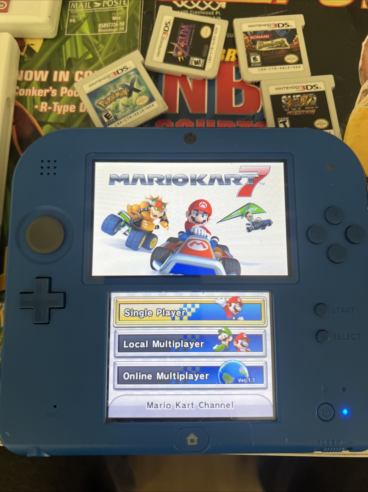 Nintendo 2DS Electric Blue + Pokemon X Zelda Majoras Mask + More Games + Charger