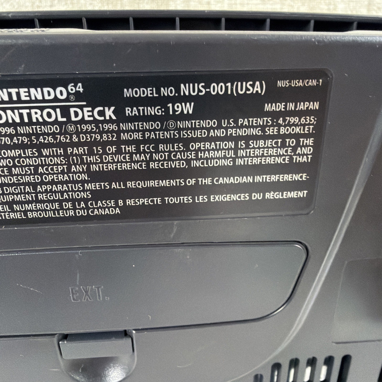 Nintendo 64 Console ONLY – NUS-001 (USA) – Charcoal Tested Working W/ Jumper Pak
