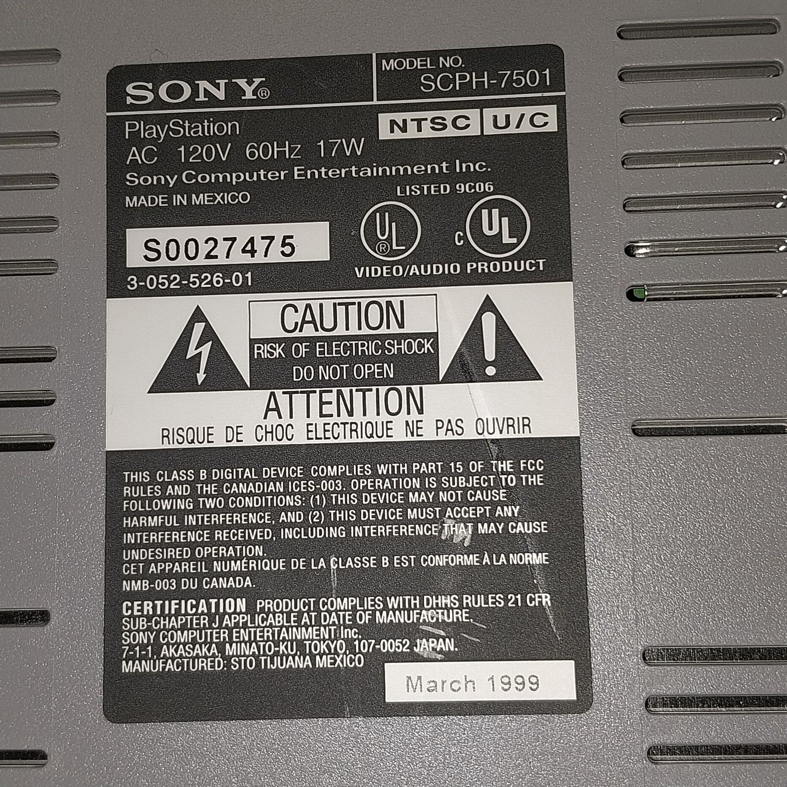 PlayStation Original PS1 Console SCPH-7501 2 Controllers RFU adp. Parts Repair