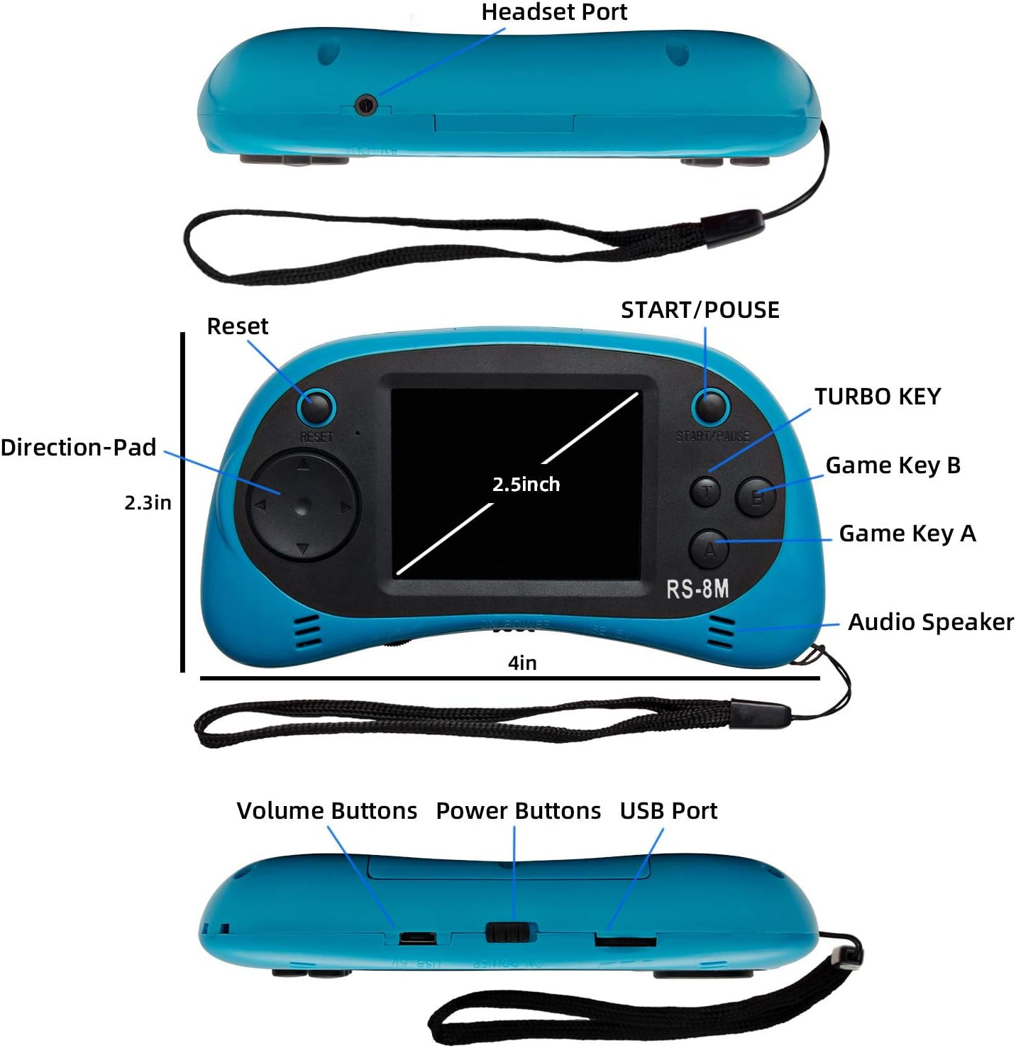 Portable Handheld Video Game Console for Kids – 200 Retro Games, 2.5″ Screen