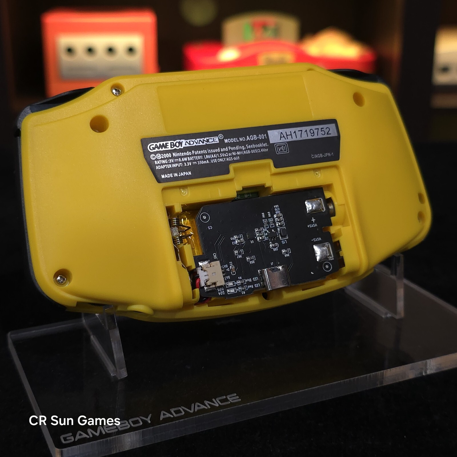 Yellow Game Boy Advance GBA iPS V5 LCD USB-C 1800 mAh Rechargeable Battery