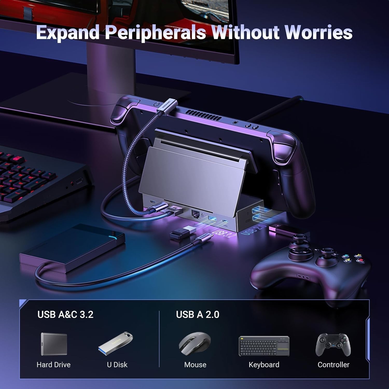 Versatile USB C Docking Station: 4K Display & PD 100W Fast Charging for Gamers