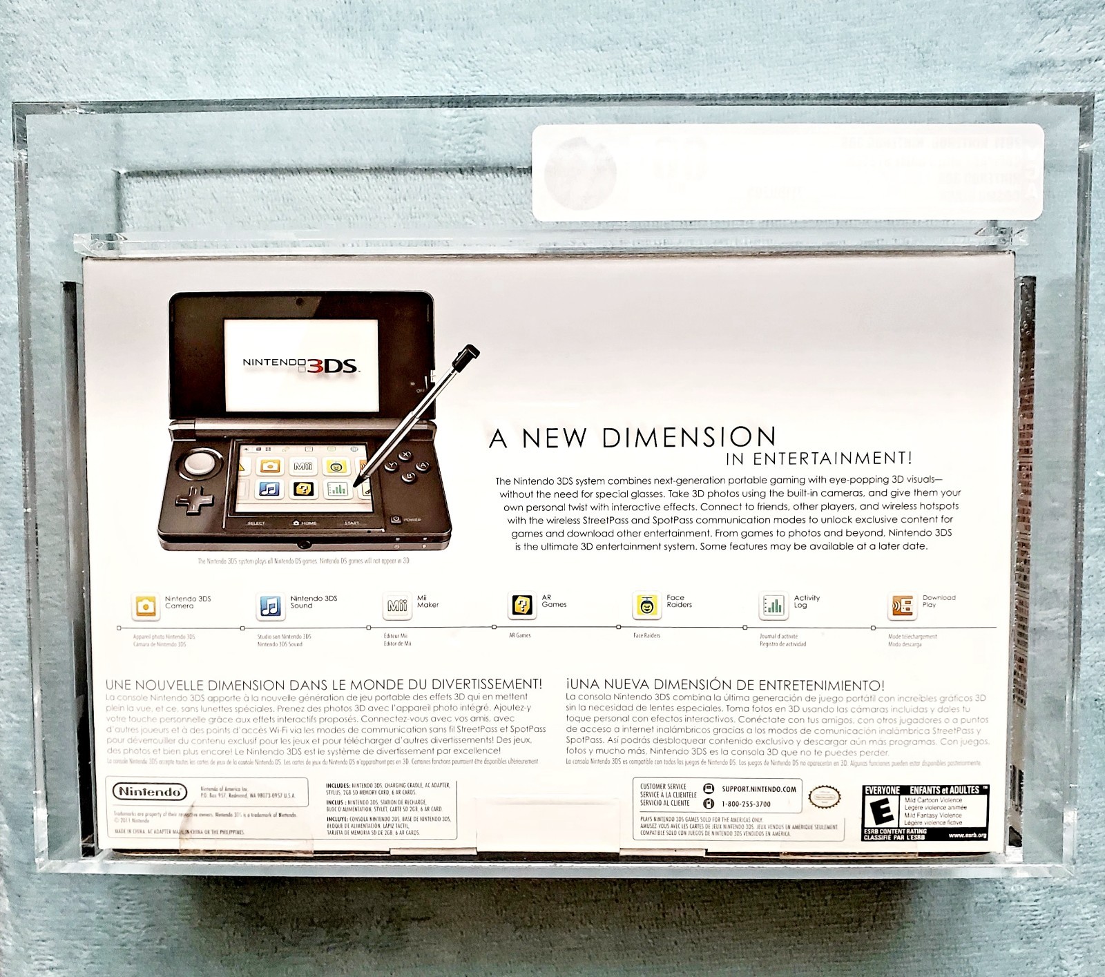 OG RELEASE NINTENDO 3DS COSMO BLACK Graded VGA 80+ Handheld New 1st Print Sealed
