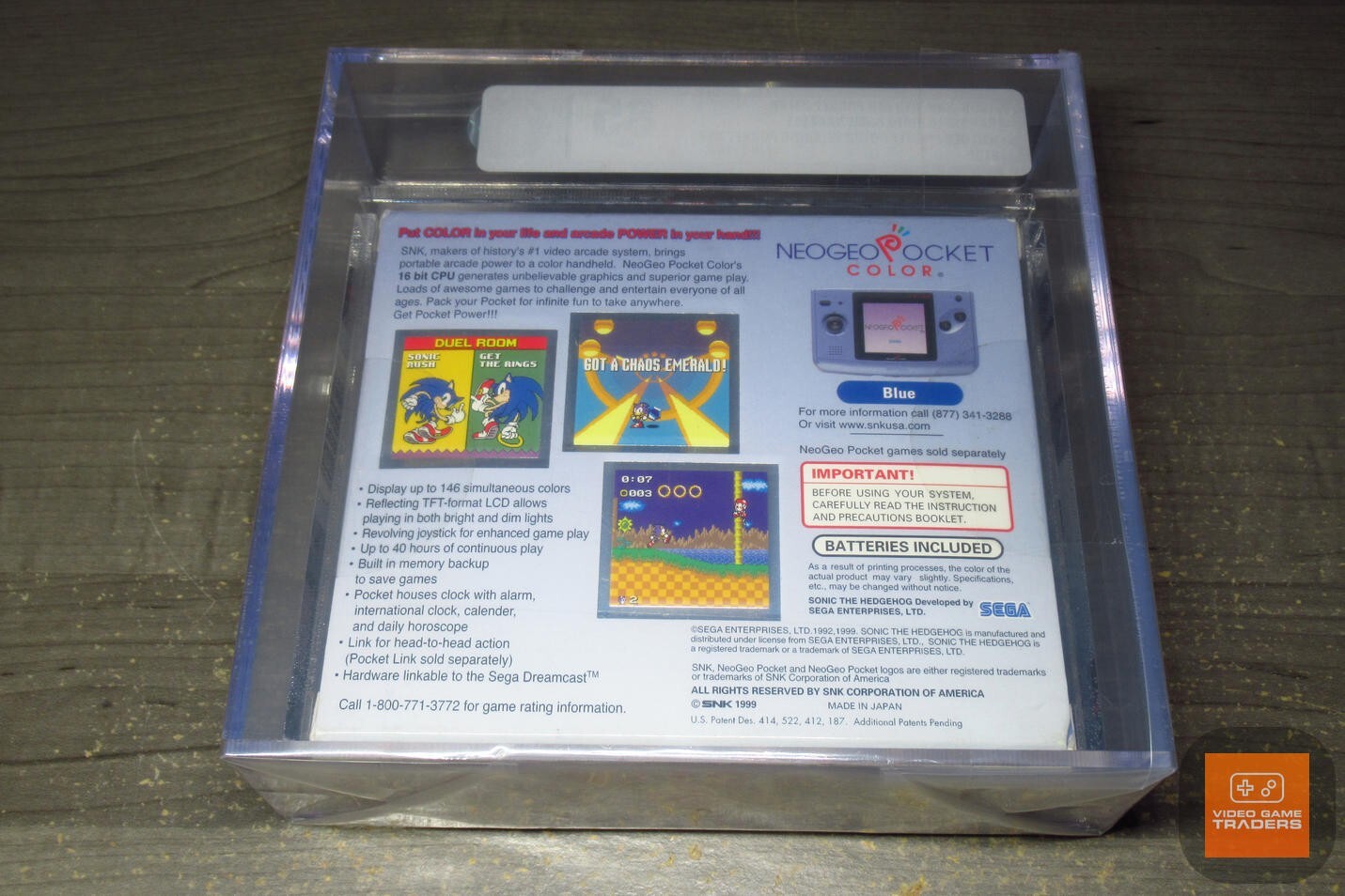 VGA GOLD 85+ – Neo Geo Pocket Color BLUE SONIC BUNDLE Game Console 1999 NEW!