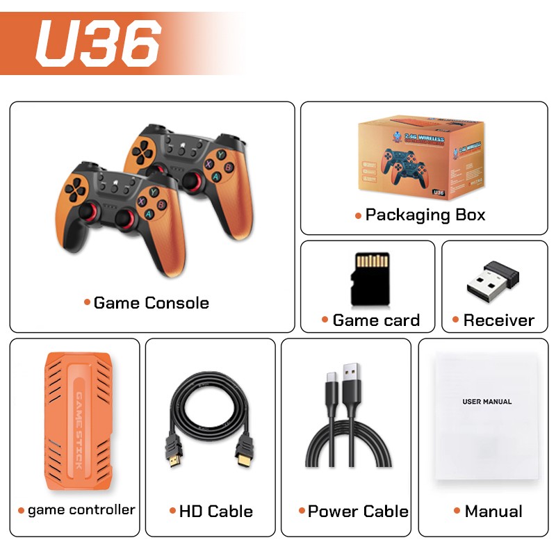 U36 Retro Game Console 4K HDMI TV Stick Dual Wireless Controllers 50000+ G