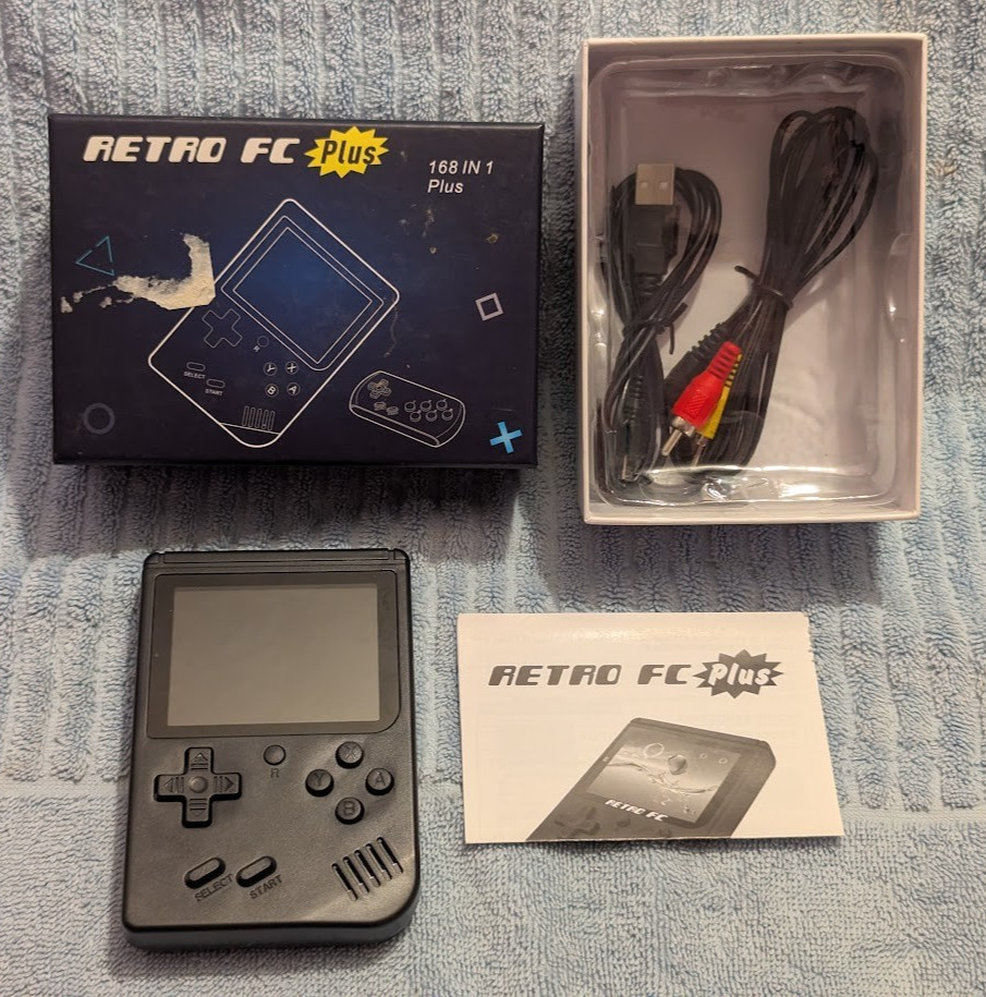 Retro FC Plus 168 in 1 Handheld Game Console (Black Color) Tested Works !