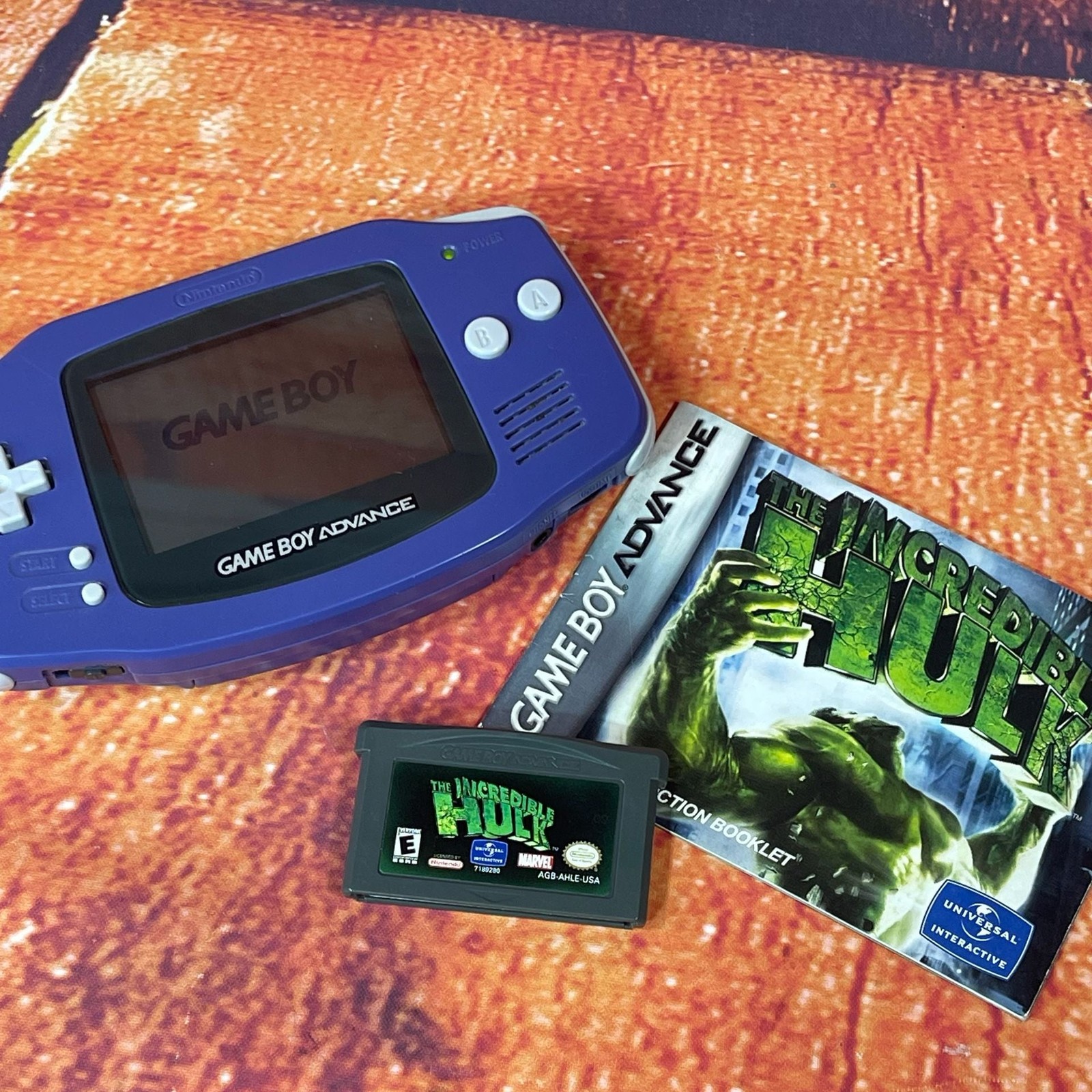 Indigo Nintendo Game Boy Advance AGB-001 Console w/ Incredible Hulk Game/Manual