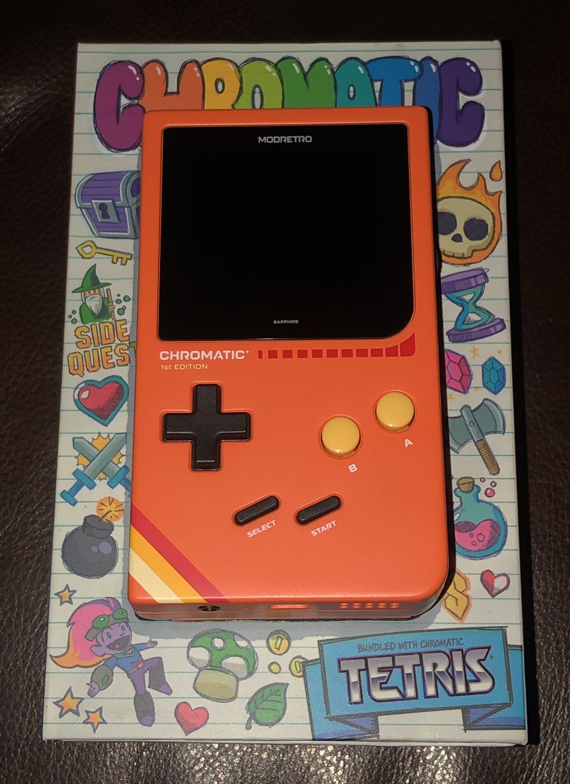 1st Edition ModRetro Chromatic Game Console ORANGE Version w Tetris & Box!