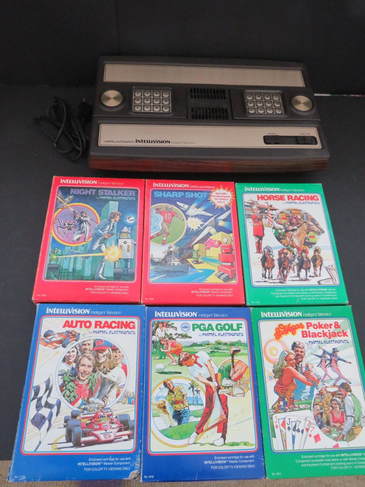 INTELLIVISION MATTEL Console Vintage + 6 Complete Games w/Manuals Overlays