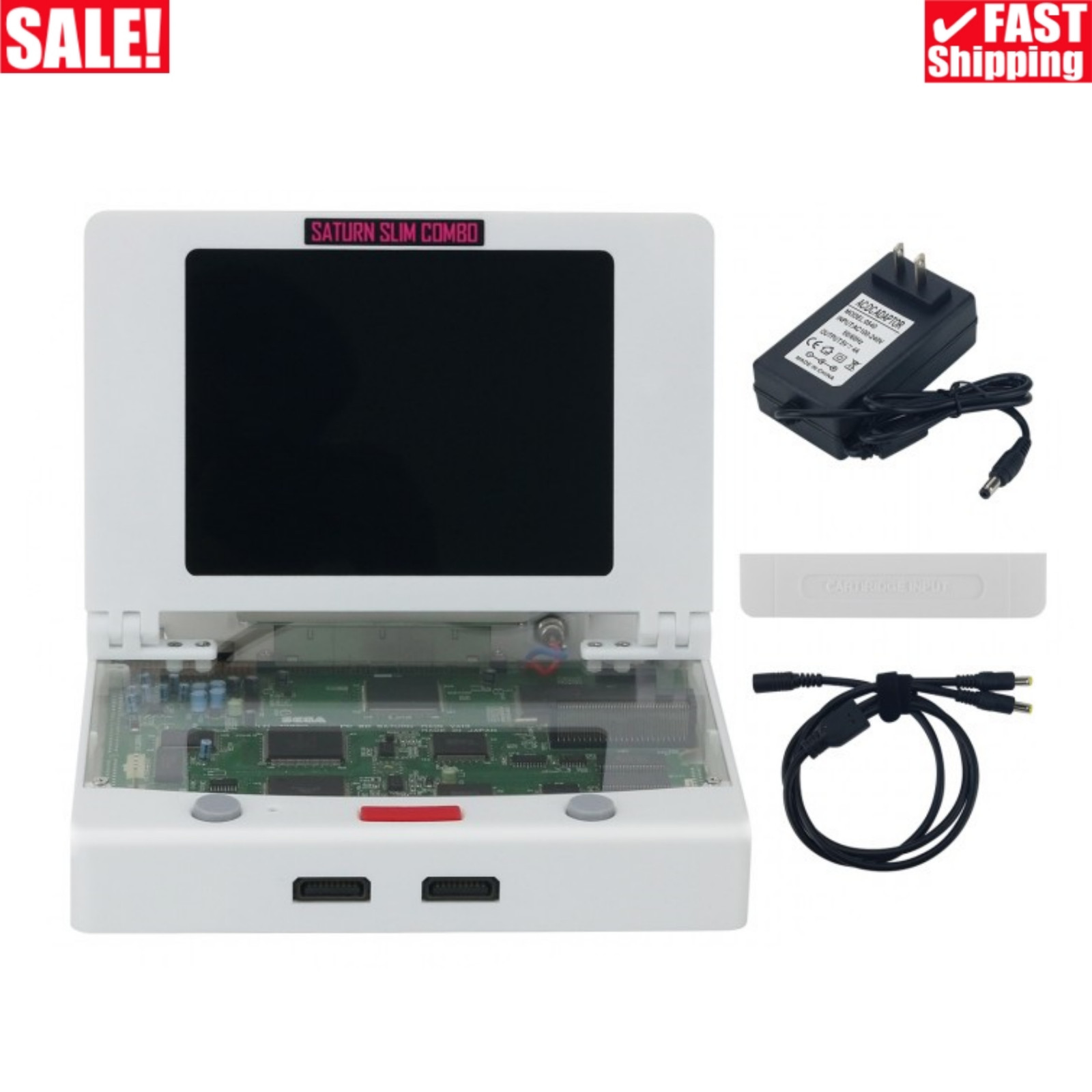 Saturn Slim Combo Game Console with 8″ Screen Hifi Stereo Speakers for SS Games