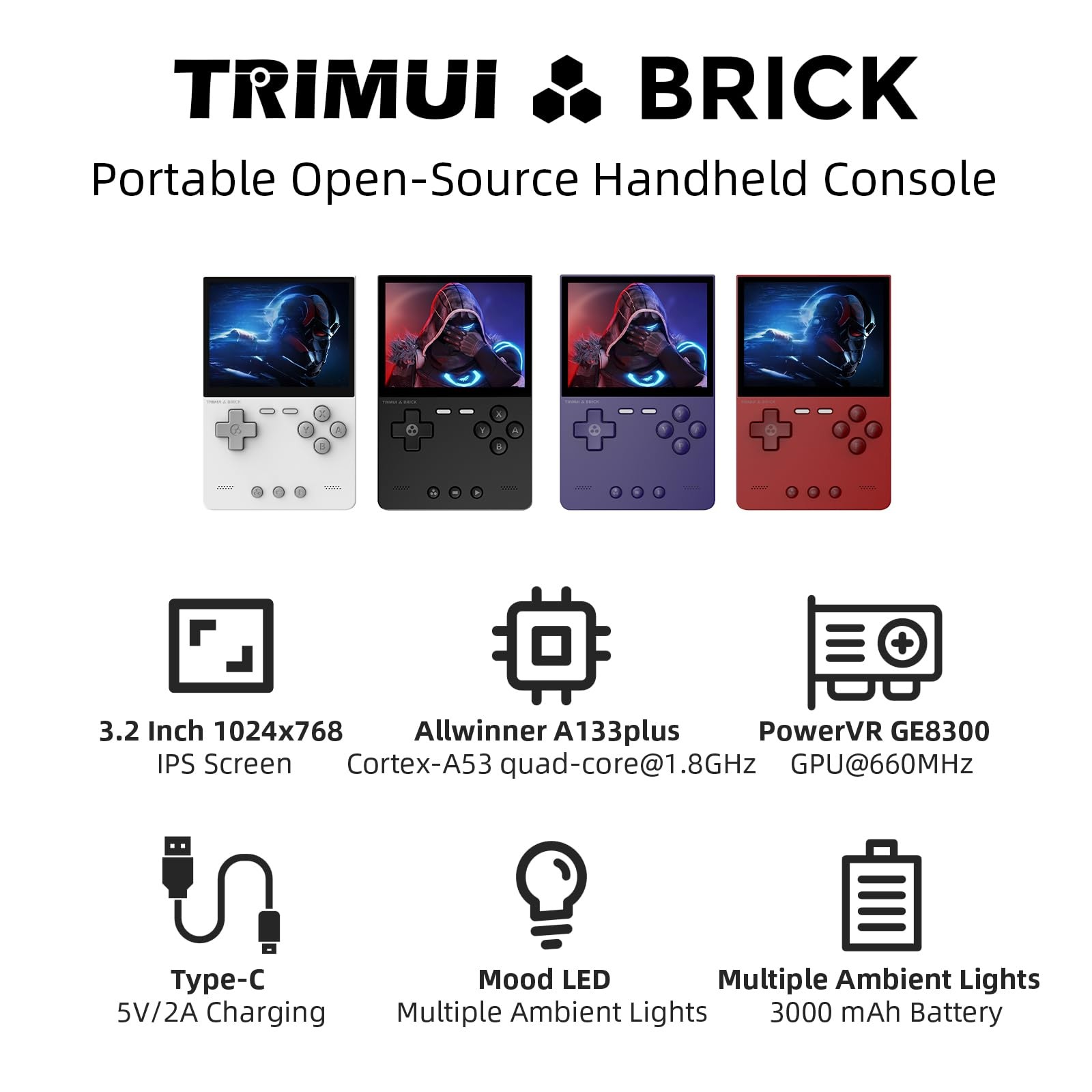 Trimui Brick Retro Handheld 3.2 IPS 1024×768 Red 64GB