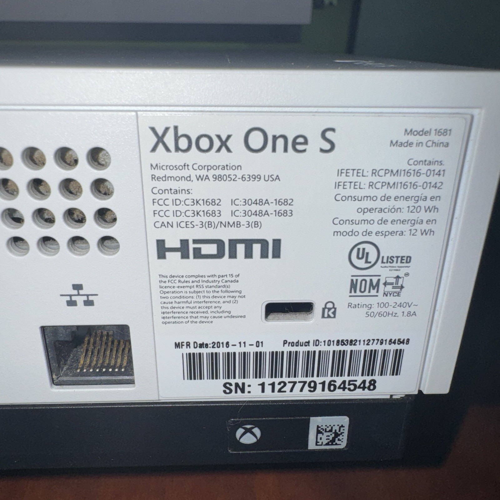 Microsoft Xbox One S White Console Minecraft Box Inserts Cords No Controller 500