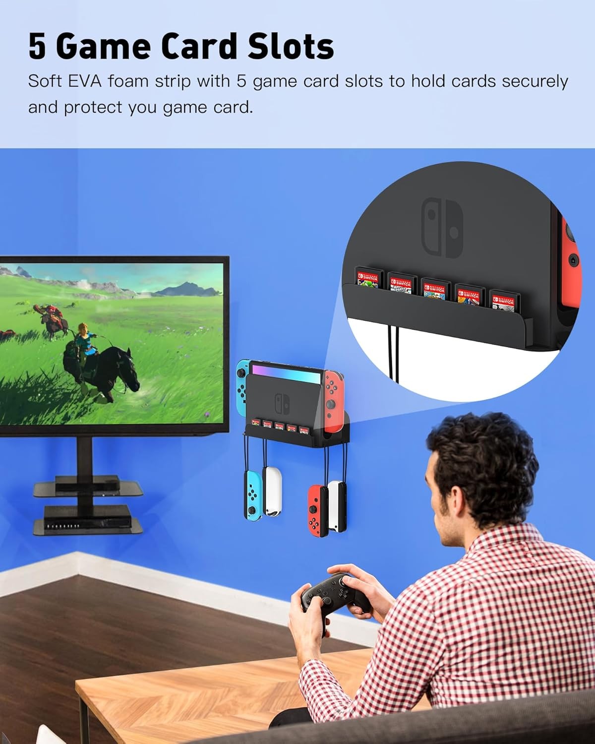 Nintendo Switch Wall Mount – Holds Console, Joy-Cons & Games – Black