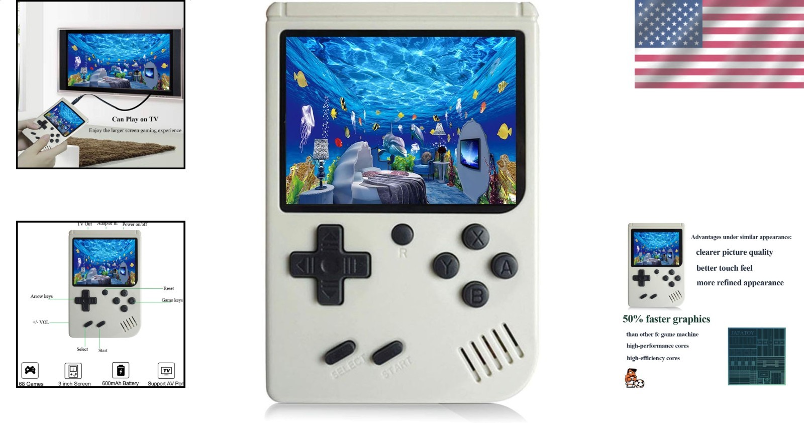 New White Handheld Video Game Console 168 Retro FC Games TV Connect