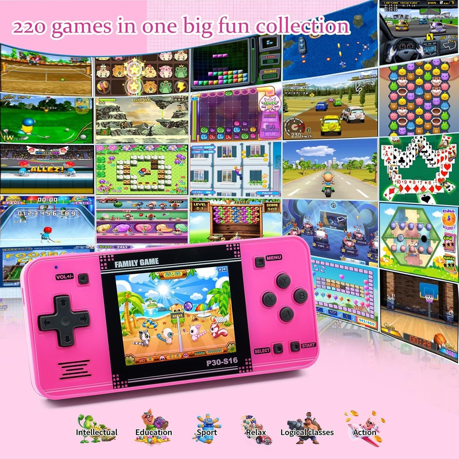 Handheld Game for Kids -Preloaded 220 Retro Video Games, Portable Gaming Play…
