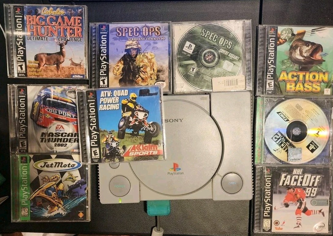 Sony PlayStation 1 PS1 Console Bundle ( 2 OEM Controller, 9 Game Bundle) Working