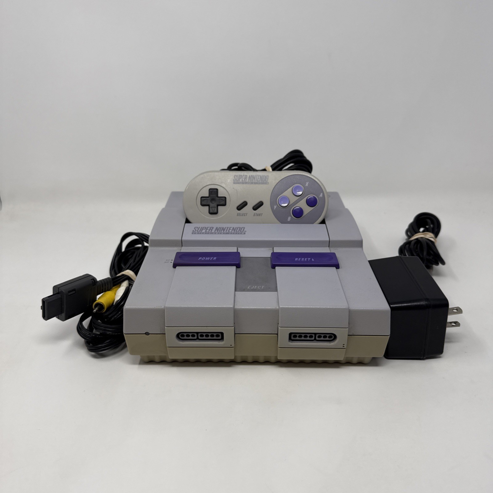 Super Nintendo SNES Console + Cables + Controller Bundle Lot *TESTED* Working