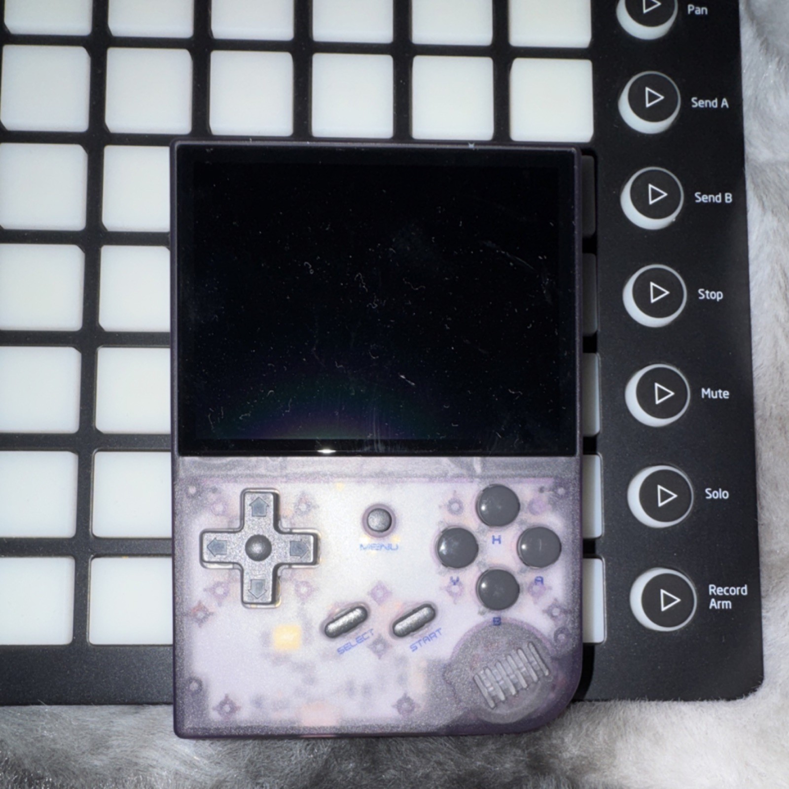 ANBERNIC RG35XX Transparent Purple Handheld Game Console with Headphone Jack