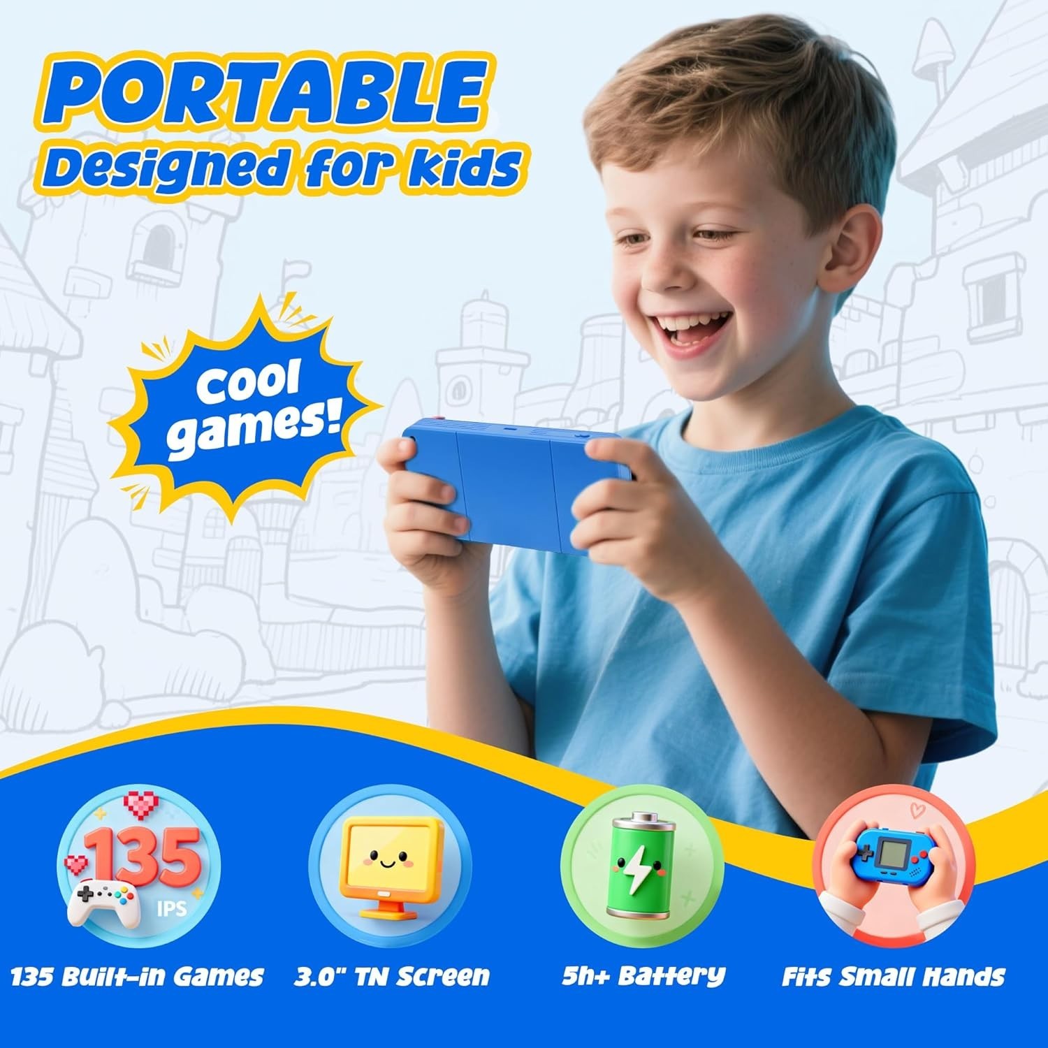 Handheld Game Console for Kids Adults, Preloaded 135 Retro Video Games
