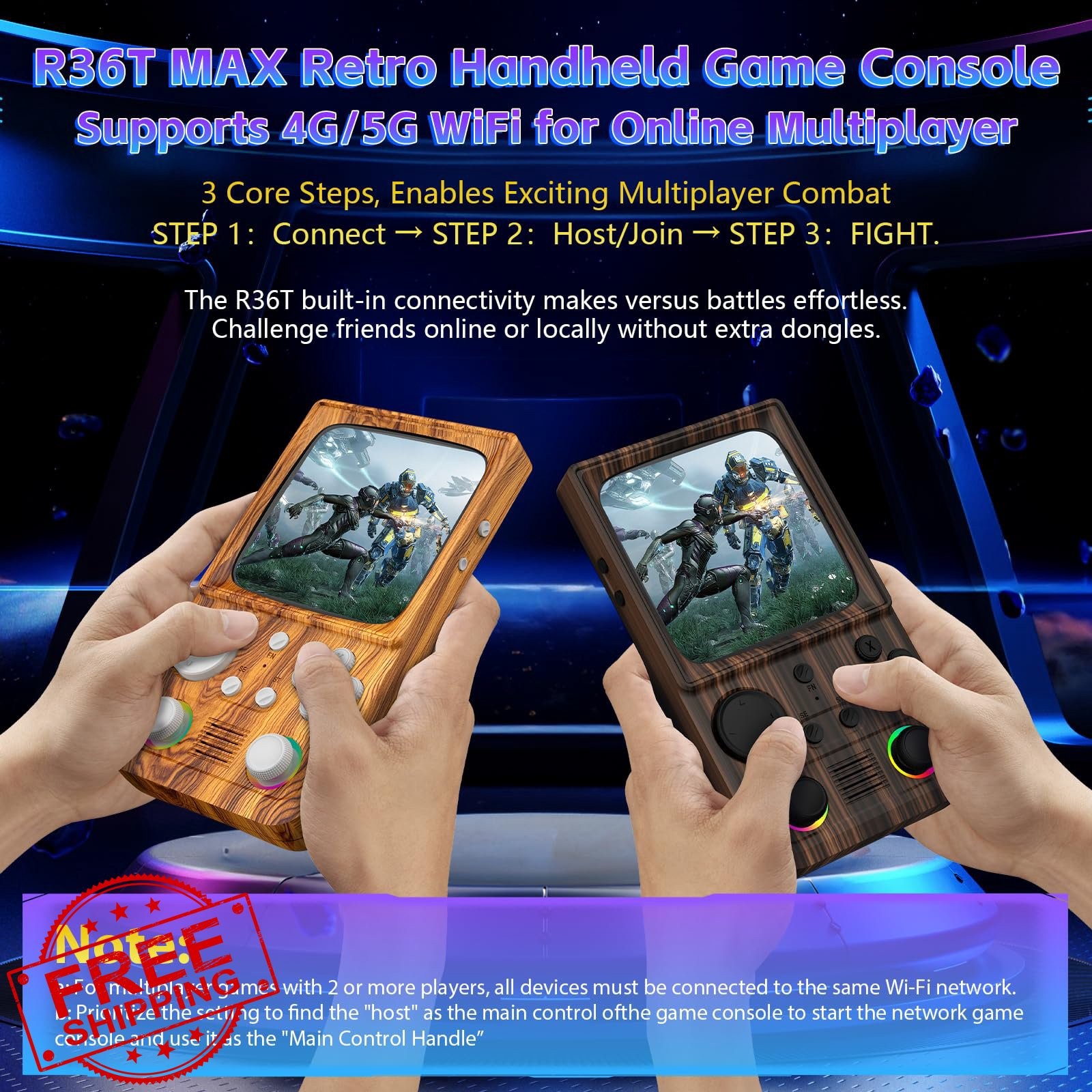 WDYQJE R36TMAX Retro Game Console Wood Grain Brown