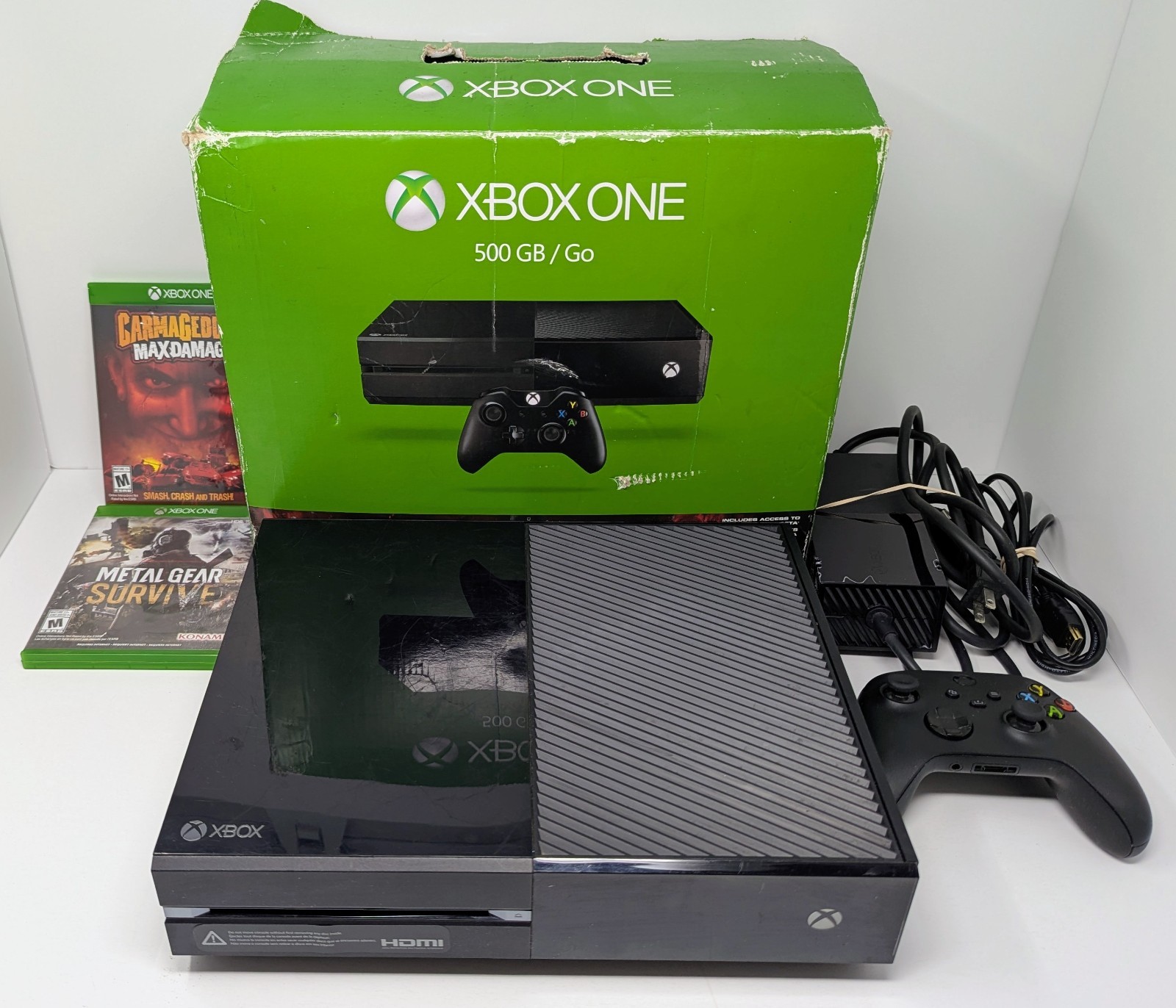 Microsoft Xbox One 500GB Black Console Bundle w/ Box & 2 Games- Metal Gear!