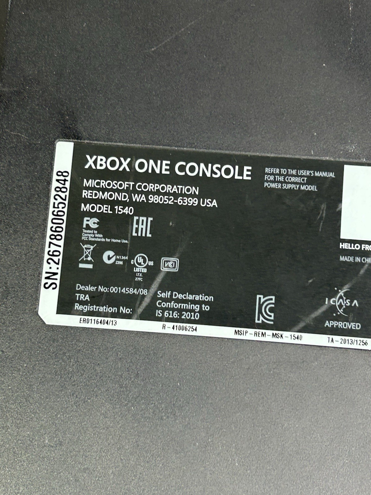 MICROSOFT XBOX ONE GAMING CONSOLE | 1540 | 1TB | NO POWER CABLE