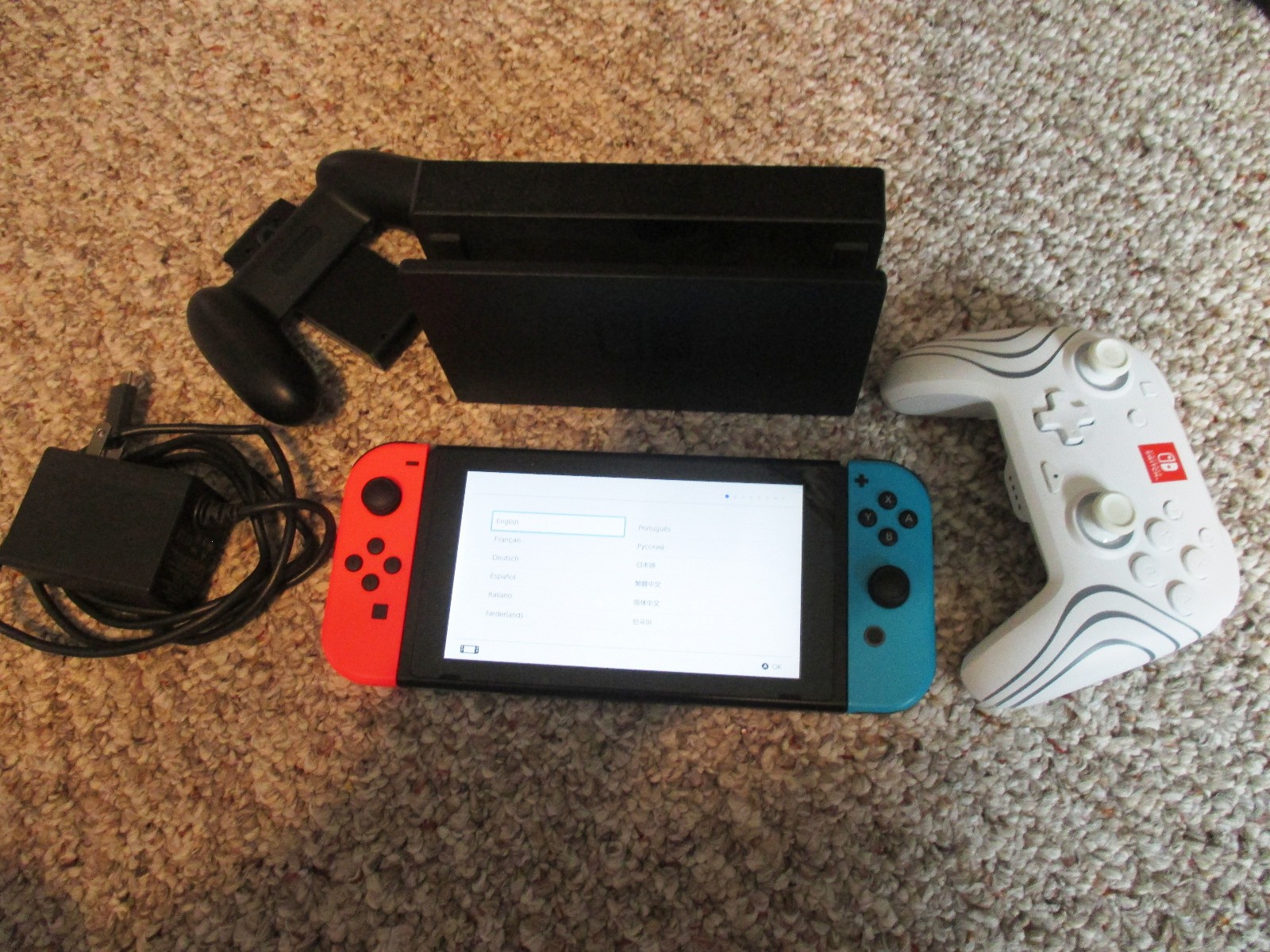 Nintendo Switch System Console w/Neon Red & Blue Joy-Cons + Dock & Extras
