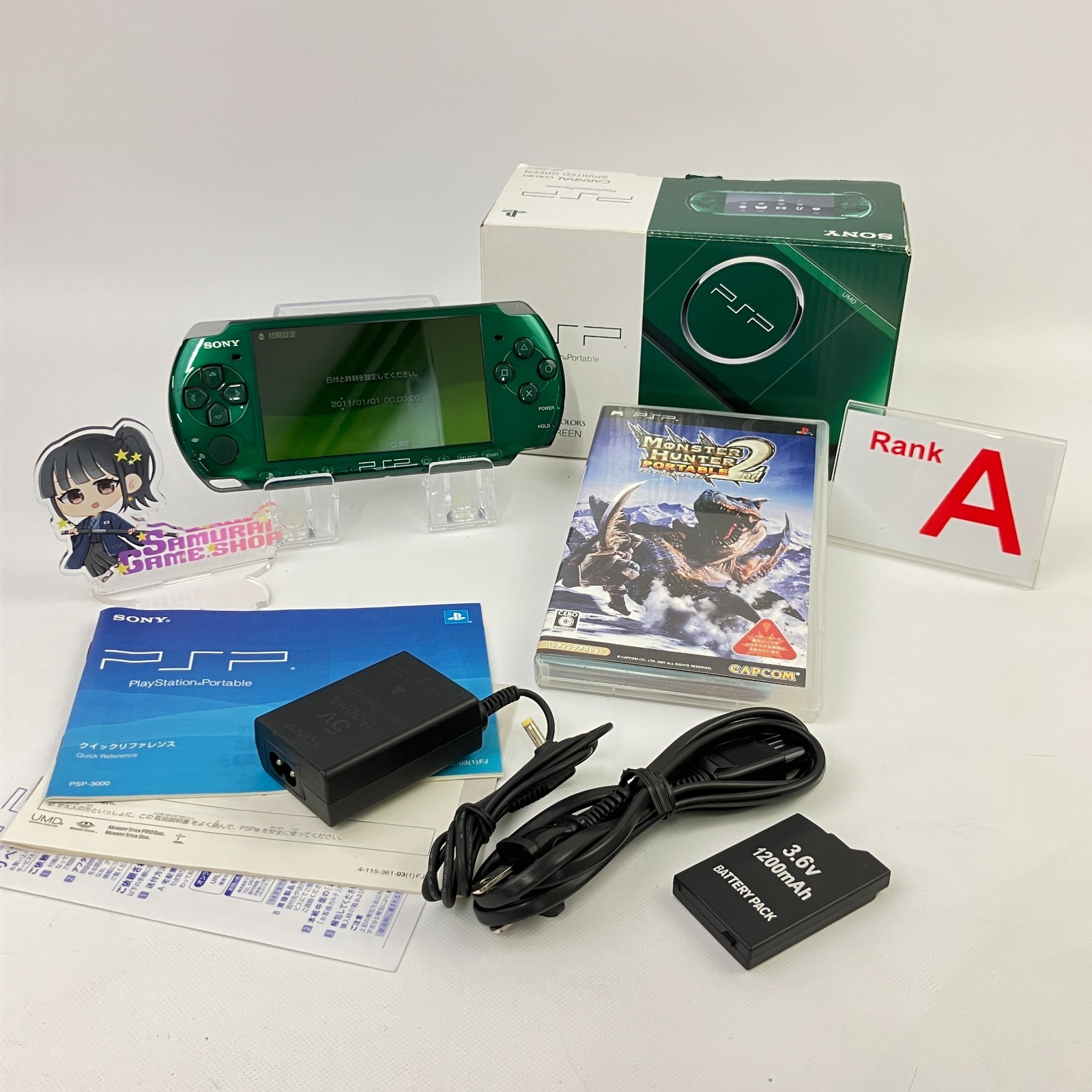 Sony PSP-3000 Spirited Gree Console with Charger & New Battery Packs Region Free