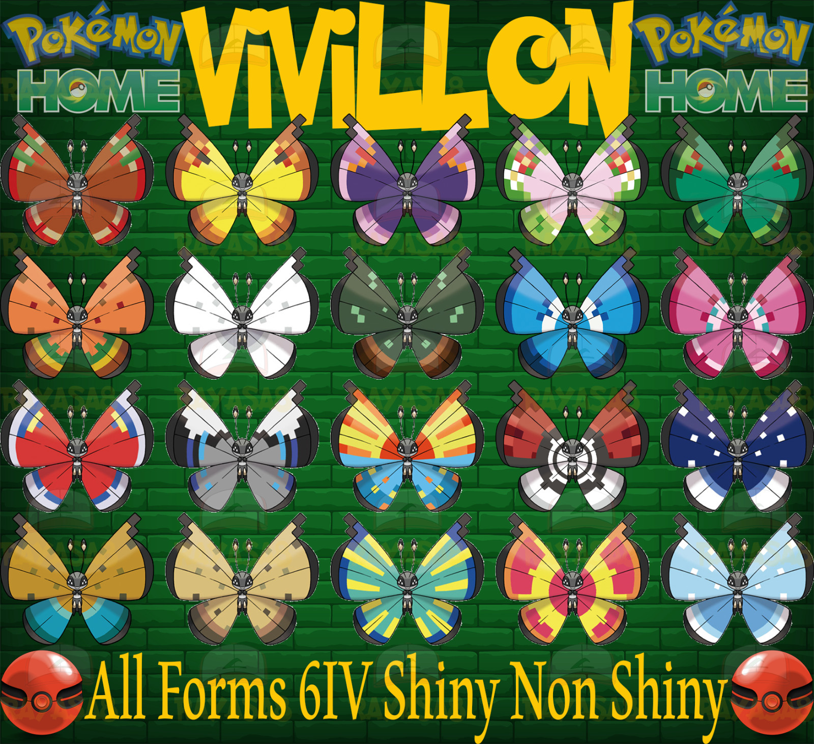 Vivillon Forms Rare Shiny 6iv Non Shiny Best Stats Pokemon Home