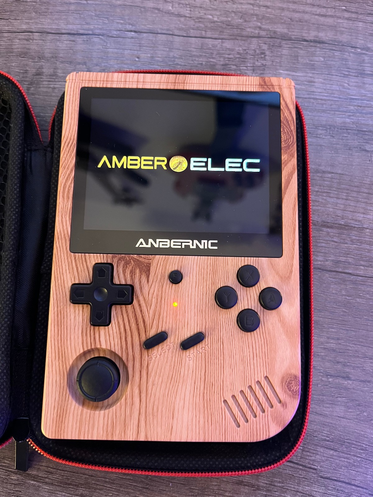 Anbernic RG 351V Woodgrain Black Button Video Game Emulator Handheld w/ Case