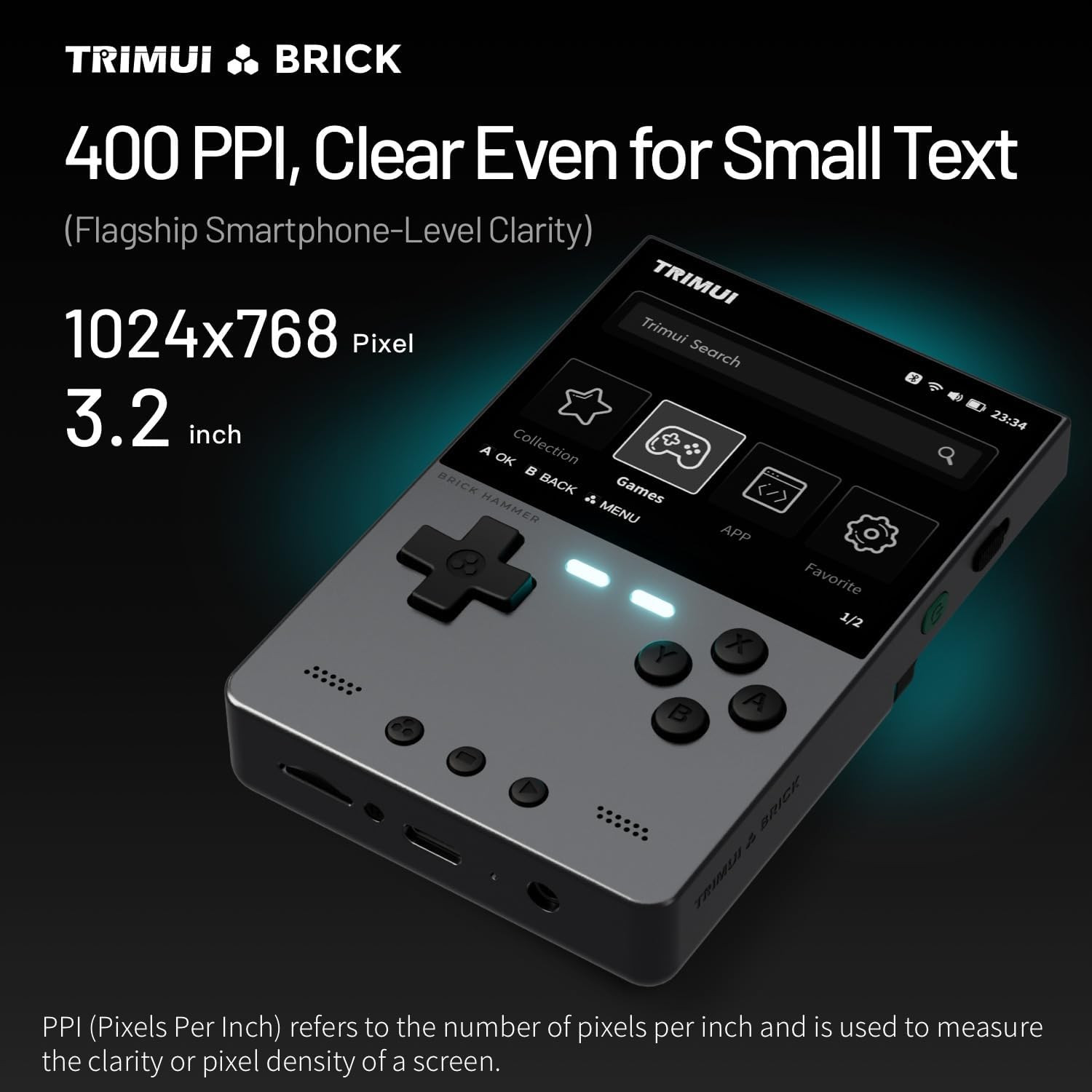 Trimui Brick Hammer Game Consoles,3.2 Inch IPS Screen Classic System and 3000Mah