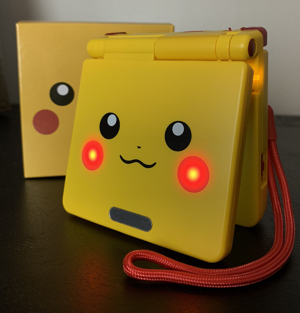 Pikachu GBA SP Gameboy Advance SP IPS V2 Bundle – Charger,Game,Yellow LED&Cheeks