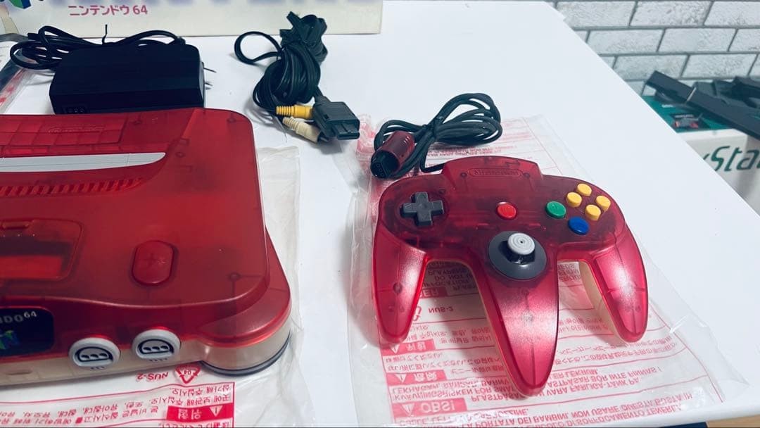Nintendo 64 Clear Red Console Controller Set with Box Retro Game Japan Tested