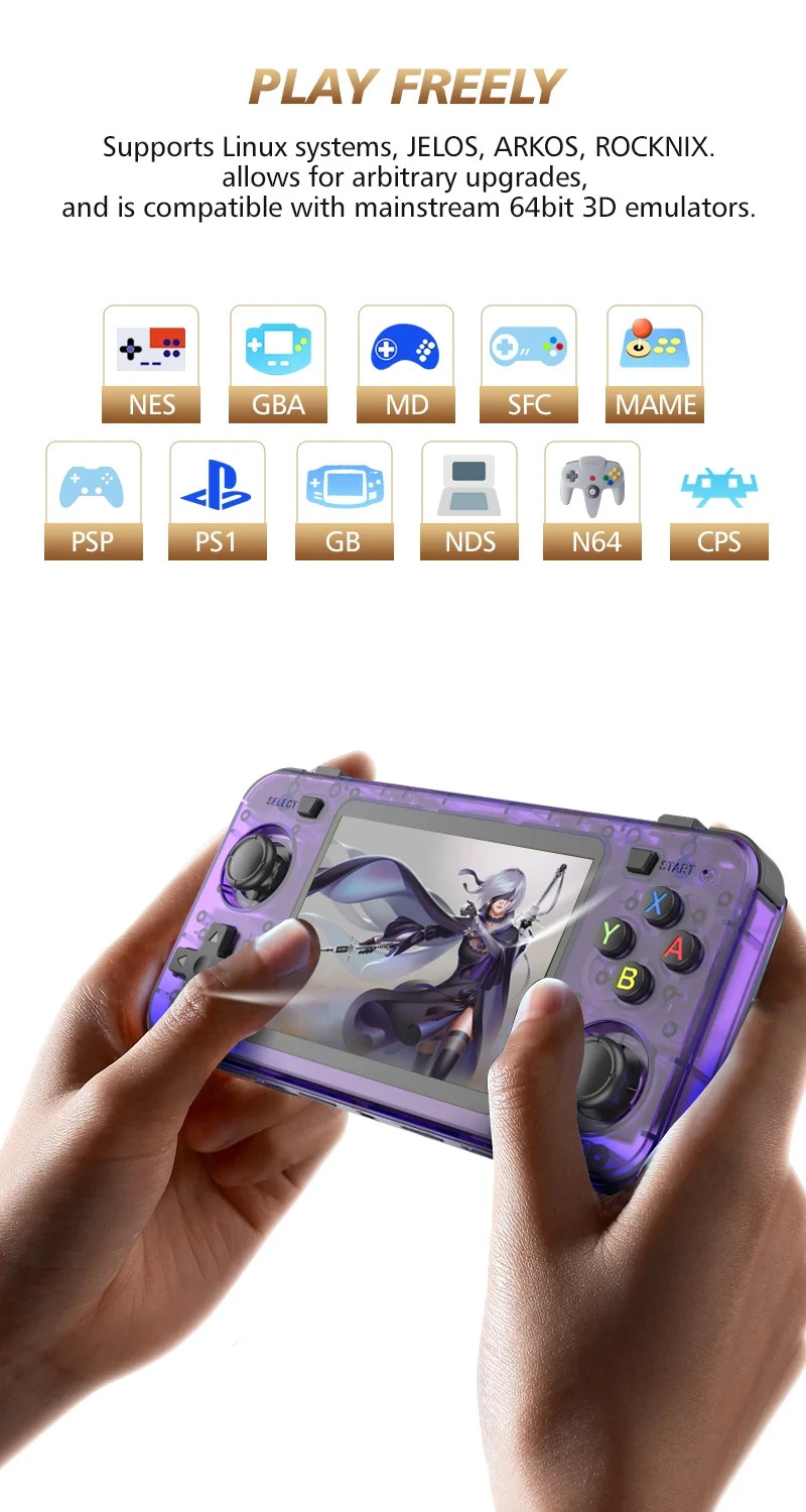 BOYHOM New R36H Retro Handheld Console – Purple 64 GB