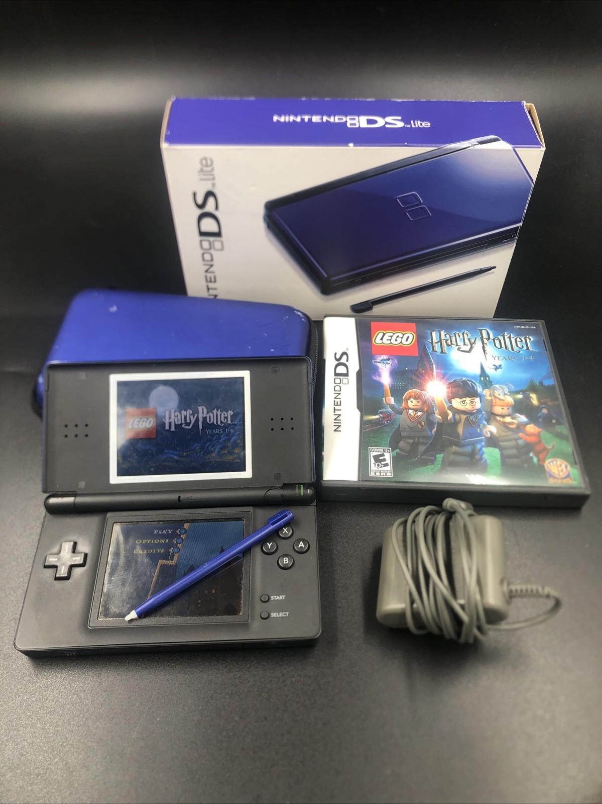 Nintendo DS Lite Cobalt Blue& Black w/Case Original Box Charger & Game Working!