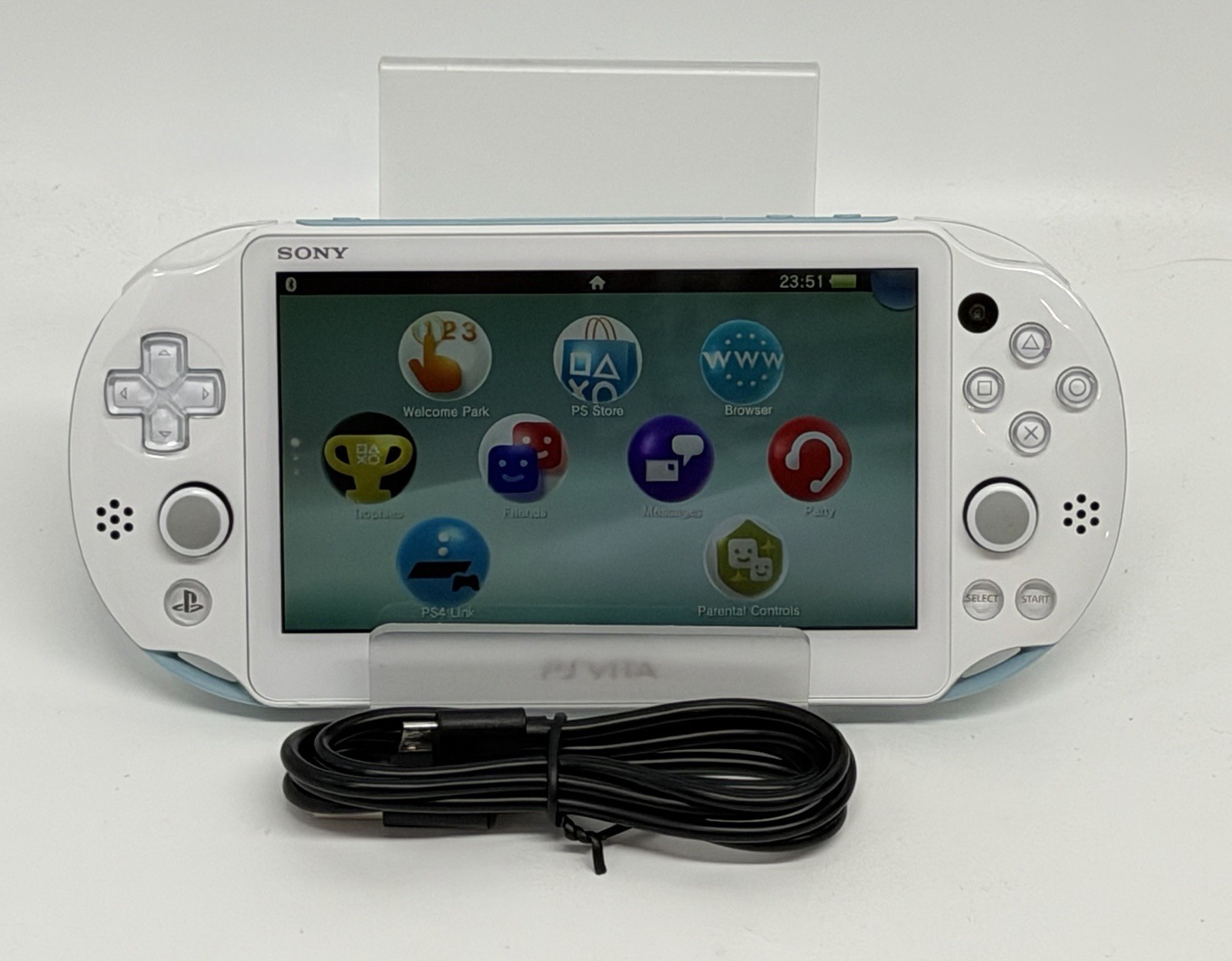 Sony PS Vita PCH-2000 White/ Light Blue Handheld Console With Charging Cable