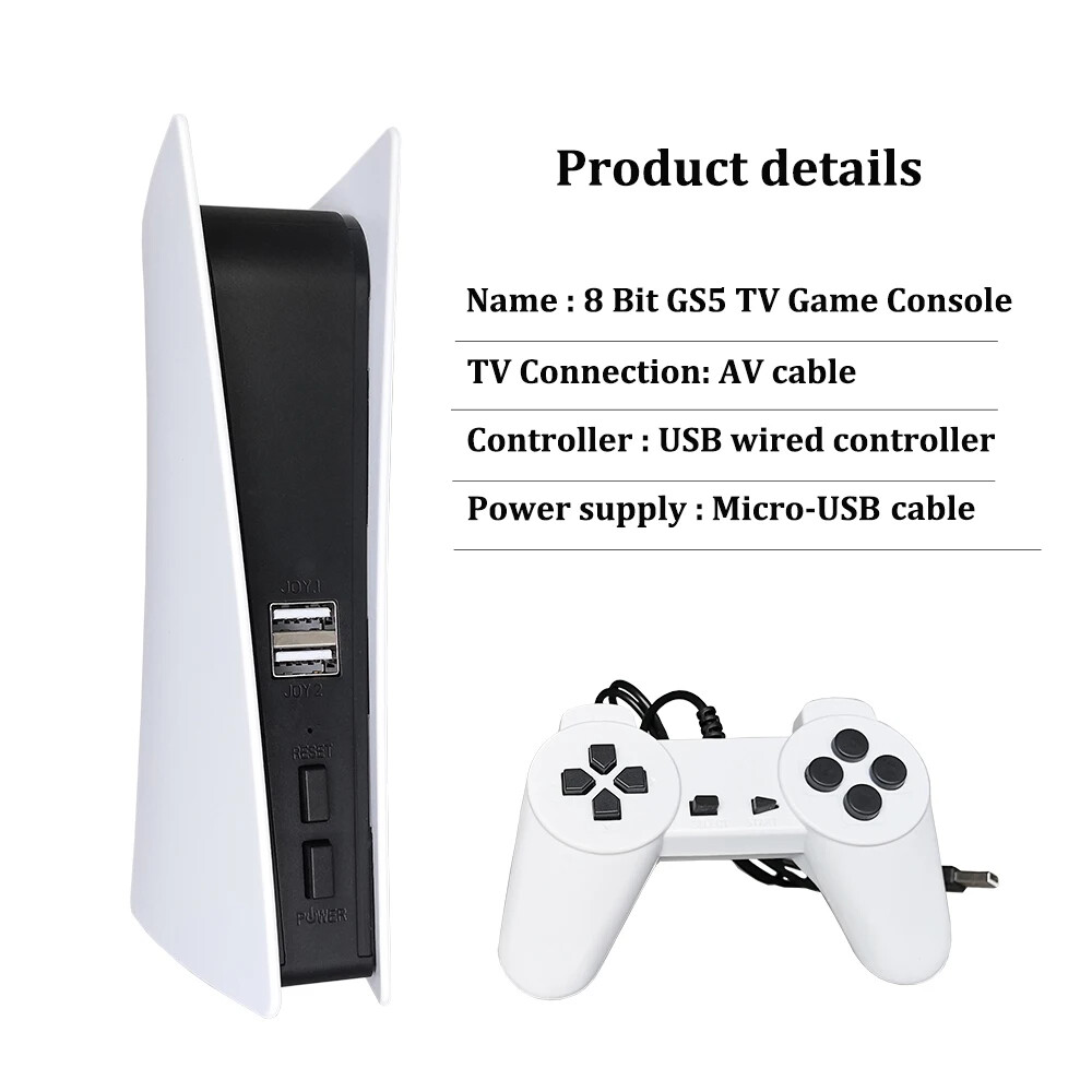 GS5 8-bit TV Video AV Output USB Plug & Play Support 200+ Nostalgia Game Console