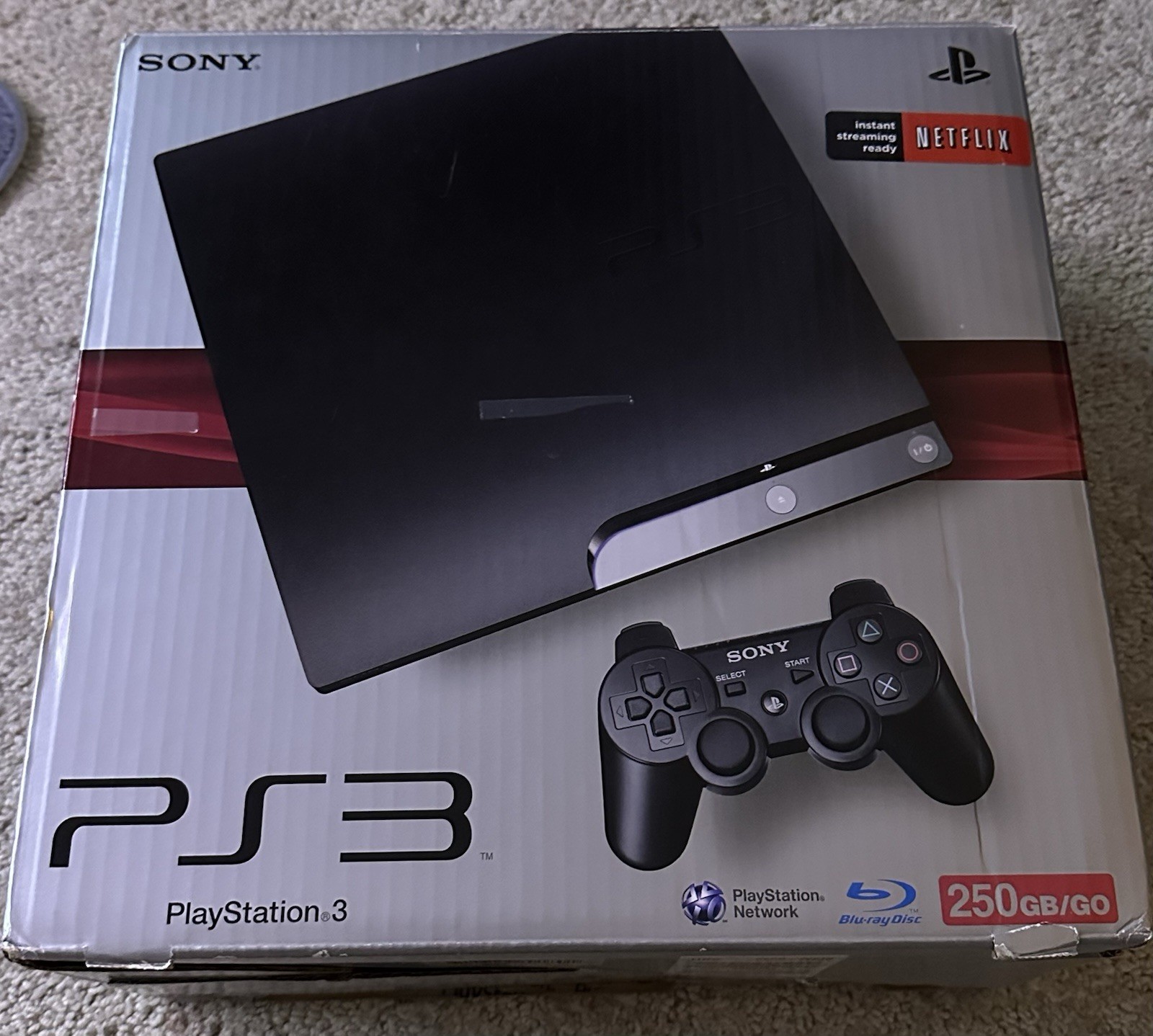 Sony PlayStation 3 Slim 250GB Console HDMI Blu-Ray NTSC CECH-2001B Box Only