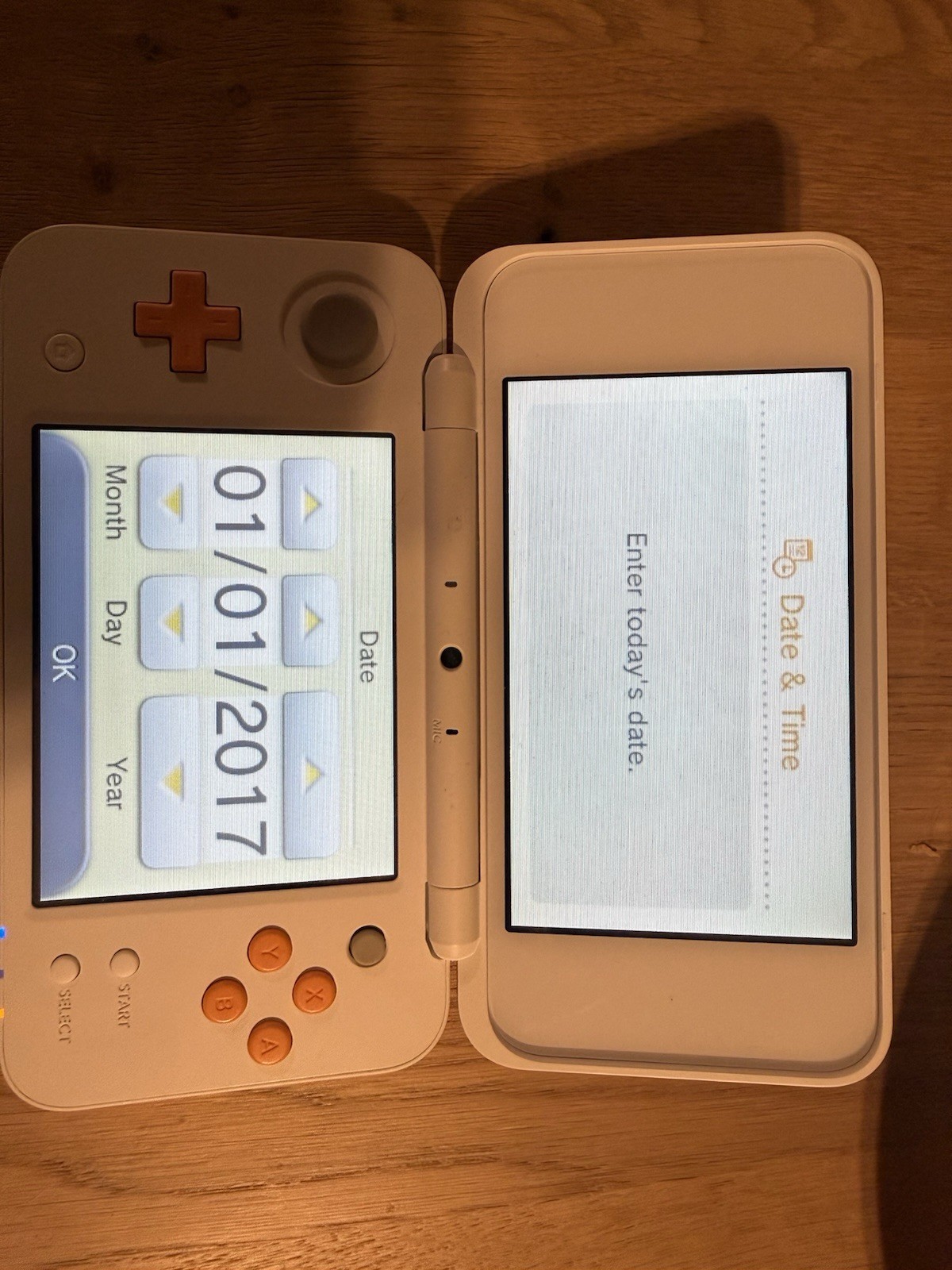 Nintendo 2DS XL White/Orange Handheld Console Bundle Stylus, Charger, FLASHCART