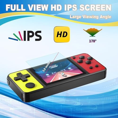 32 Bit Handheld Games for Kids Built-in 139 Video Games,3.0″ IPS Yellow-red