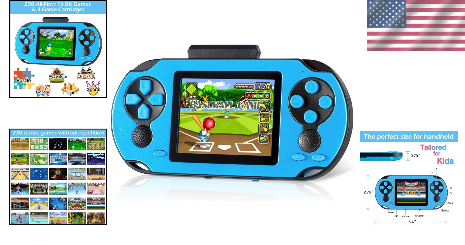 3.0” Large Screen Handheld Game for Kids & Adults – 230 Retro Titles Included