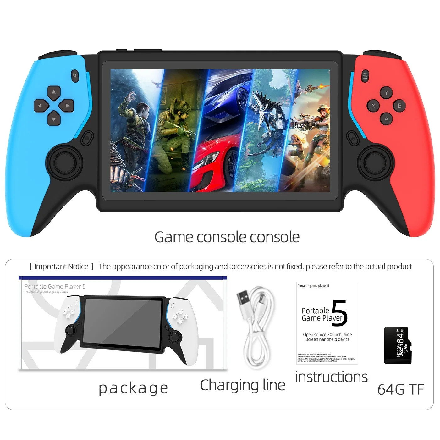 7.0 Inch IPS Screen Linux System Retro Handheld Gaming Console 64GB, Dual Contro