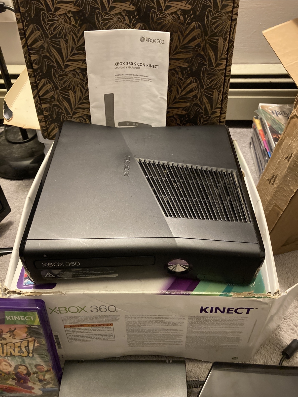 Microsoft Xbox 360 S 4GB Kinect Bundle (1439/1414) In Box With Game Tested